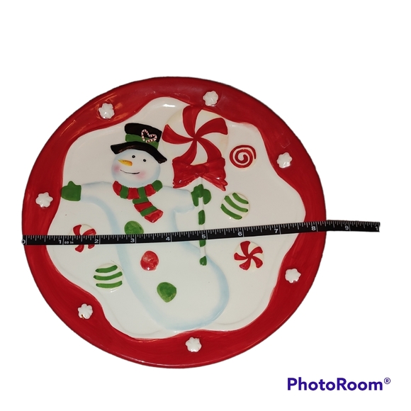 Bundle of 2 Red Christmas Snowman Decorative Plates Winter Seasonal - Flawed - Picture 3 of 4